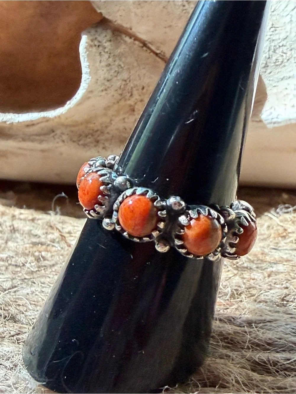 Sterling Silver Orange Mohave Stone Infinity Ring Band